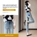 High-waisted Stretch Straight-leg Jeans For Women, 2024 Autumn And Winter New Style, Petite Size, Fleece-lined,_mkmklike.com