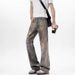 Vintage Worn-Out Style Printed Jeans For Men, American Niche Design, Loose Straight-Leg Slightly Flared Pants_mkmklike.com