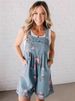 K New Retro Personalized Printed Jumpsuit, Fashionable Floral Denim Shorts_mkmklike.com