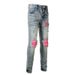 High Street American Trendy Brand Ripped Patch Jeans Men's Retro Elastic Slim High Street Jeans Men's Clothing 6806_mkmklike.com