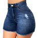 Women's Clothing Elastic Slim Ripped Tassel Denim Shorts Women_mkmklike.com