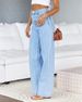 Women's Flared Stretch Denim Pants - High Waist Wide Leg, Vintage Washed Blue, Office-to-Weekend Versatility_mkmklike.com