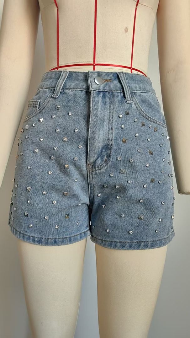 K New Design Sense Beaded Slimming Denim Shorts For Women_mkmklike.com