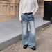 Men's Flared Jeans Summer Loose Casual Straight Leg Trousers Vintage American Retro Style Floor Length_mkmklike.com