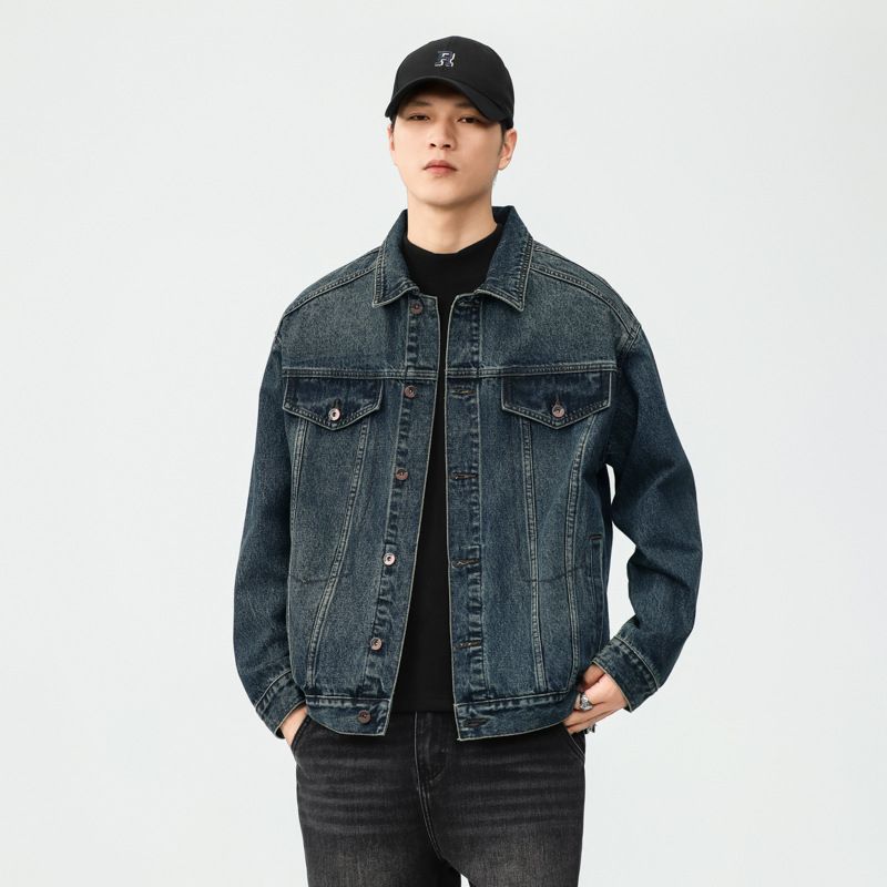 American Motorcycle Denim Men's Autumn And Winter New Trendy Brand Cool Washed Casual Jacket_mkmklike.com