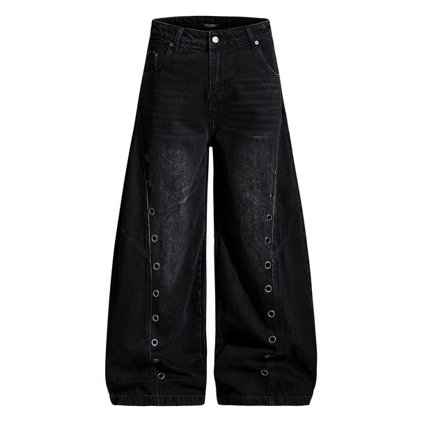 Vintage Washed Denim Jeans For Men – Distressed Wide-Leg Trousers With O-Ring Grommet Details (S-3XL)_mkmklike.com
