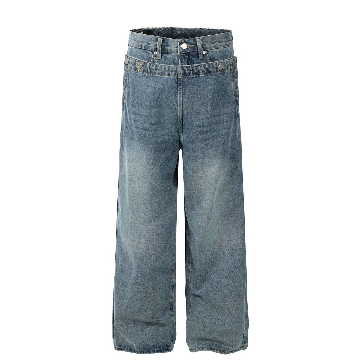 Men's Clothing Street Fashion Trendy Neutral High End Blue Deconstructed Waist Design Loose Jeans_mkmklike.com