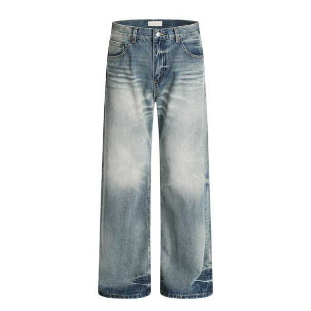Punk Washed Gradient Denim Street Style Men's Water Ripple Distressed Loose Casual Straight Pants_mkmklike.com