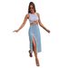 Voya Popular Women's Clothing With Split Denim Half Length Skirt, European And American INS Style, High Waist, Irregular Front Button_mkmklike.com