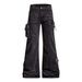 Retro High-Street Flared Jeans – Vintage Washed Black, Utility Pockets, Unisex Slim Fit (S-3XL)_mkmklike.com
