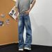 Men's Distressed Denim Jeans – Vintage Washed Wide-Leg Pants With Raw Hem (7 Sizes, Classic Blue)_mkmklike.com