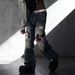Men's Oversized Straight-Leg Jeans – Distressed Washed Denim With Graffiti Face Print & Fake Rips (Streetwear, Urban Style, Low Waist, Unisex Appeal)_mkmklike.com