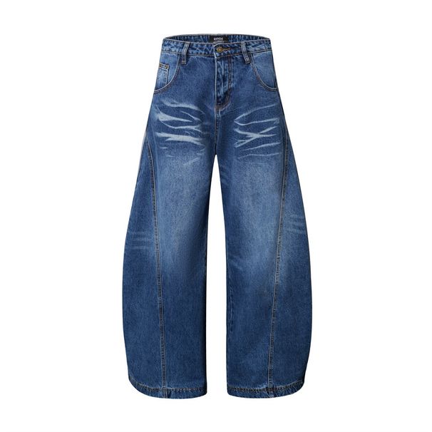 American Style Washed Jeans For Men Street Fashion Ins Loose Water Ripple Wide Leg Pants Draped Floor-Length Trousers_mkmklike.com