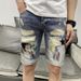 Men's Japanese Washed Denim Shorts – Distressed & Button-Detailed Casual Streetwear (28-36 Waist) – Loose Straight Cut For Summer_mkmklike.com