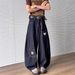 Men's Loose Straight Leg Jeans Cut off Curved Blade 2025 Spring New Style American Retro Letter Print Casual Pants_mkmklike.com