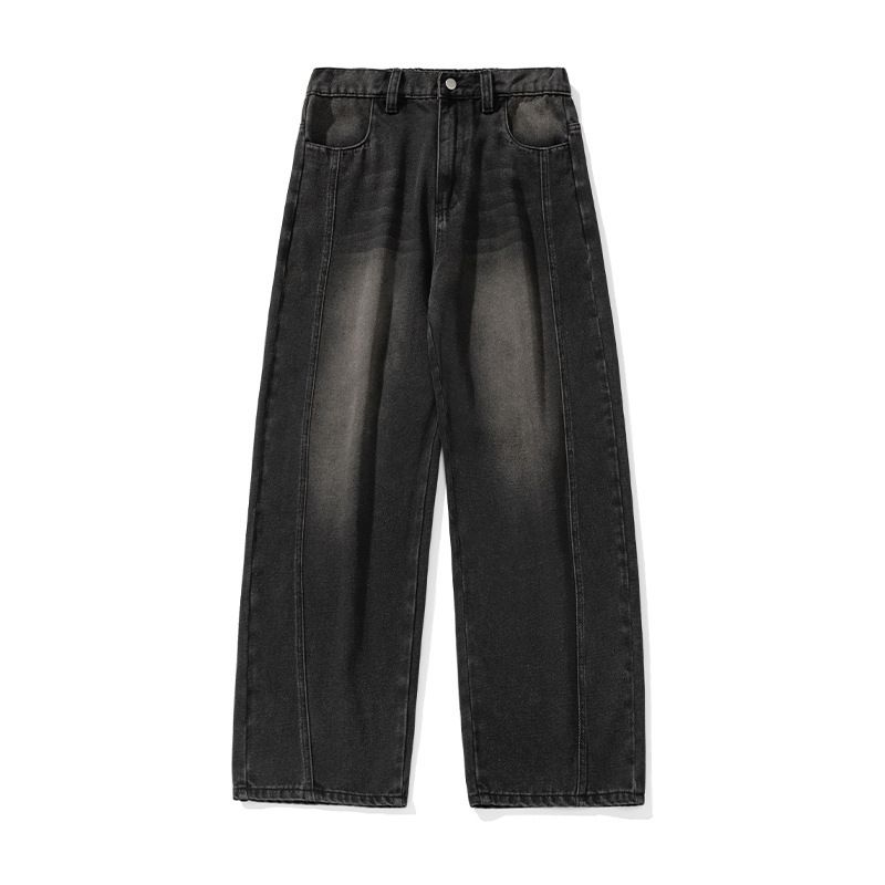 Retro Washed Silhouette Jeans Men's 2026 Spring New Split Structure Scimitar Pants Trendy Brand Loose Long Pants_mkmklike.com