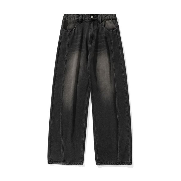 Retro Washed Silhouette Jeans Men's 2026 Spring New Split Structure Scimitar Pants Trendy Brand Loose Long Pants_mkmklike.com
