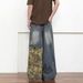 Men's Clothing Men's Retro Ripped Camouflage Patchwork Graffiti Washed Denim Pants Autumn Style Loose Straight Leg Wide Leg_mkmklike.com