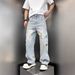 Men's Clothing Men's Distressed Mid-Seam Jeans – American High Street Wide-Leg Denim Pants, Vintage Washed & Hand-Painted (Blue, S-3XL)_mkmklike.com