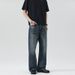 Men's Slim Fit Flared Jeans American Style Washed Natural Hand Painted Whiskered Cleanfit Trousers_mkmklike.com