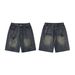 Men's Clothing Painted Spider Denim Shorts Loose Retro Distressed Blue Straight Shorts_mkmklike.com