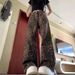 High Waist Straight Leg Leopard Print Jeans Girls Harajuku Style Women's Jeans Long Floor Length Slimming Wide Leg Trousers Spring Autumn_mkmklike.com