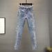 Women's High Waist Rhinestone Embellished Stretch Jeans - Slim Fit Straight Leg Ankle Length Denim Pants For Casual & Office Wear_mkmklike.com