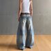 Men's Clothing High Street Old Washed Scimitar Jeans New Style Niche High Waist Straight Floor Length Wide Leg Pants_mkmklike.com