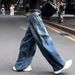 Men’s Clothing Style High Waist Pleated Slim Wide Leg Jeans Large Size All Match Retro Washed Scimitar Mopping Trousers_mkmklike.com