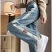 2026 Women's Wide-Leg Jeans, New High-Waisted Slimming Loose Fit With Contrast Color Patchwork Straight Pants_mkmklike.com