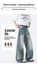 Spring And Autumn American Trendy Brand Bamboo Pattern Jeans Washed Cleanfit Scimitar Pants Men's Wide-leg Pants_mkmklike.com