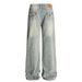 Men's Clothing Retro Trend Unisex Street Washed Bamboo Pattern Loose Men's Straight Jeans_mkmklike.com