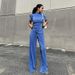Women's Clothing slim T-shirt high waist blue pleated mopping pants casual _mkmklike.com