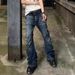Men's Retro Button Down Jeans Color Block Whiskered Straight Leg Slim Fit Casual Long Pants_mkmklike.com