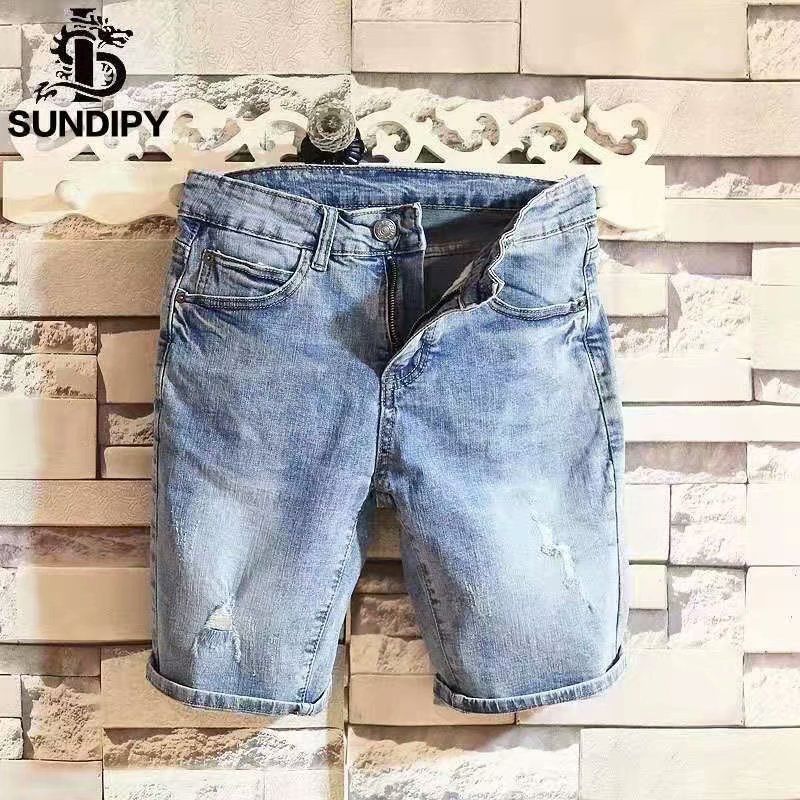 Men's Distressed Denim Shorts - Ripped Casual Streetwear High Waist Loose Fit Five-Pocket Cargo Pants_mkmklike.com