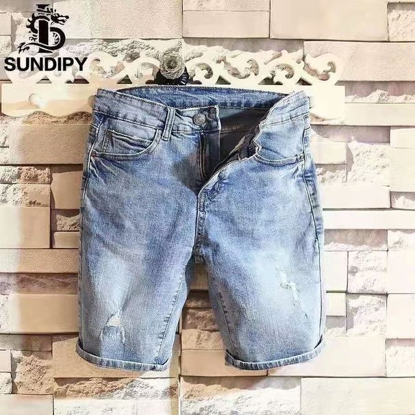 Men's Distressed Denim Shorts - Ripped Casual Streetwear High Waist Loose Fit Five-Pocket Cargo Pants_mkmklike.com