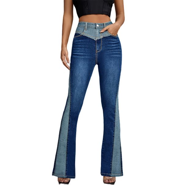 High Waist Slim Fit Jeans For Women Casual Fashion Spring Summer New Trend Splicing Contrasting Colors Office Lady Jeans_mkmklike.com