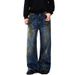 Boys Retro Hip Hop Deconstructed Distressed Ink Straight Jeans mid Waist High Street Style American Pants with Slight Stretch_mkmklike.com