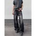 Vintage Washed Cleanfit Men's Jeans - Relaxed Straight Leg Retro High Street Style With Slight Flare_mkmklike.com
