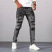 Men's Slim Fit Stretch Jeans – Silver Grey Washed Denim With Strategic Rips & Hand-Sanded Details (S-2xl, Mid-Rise Straight Leg, Comfort Flex Fabric)_mkmklike.com