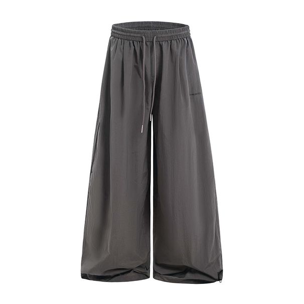 Trendy Loose Wide-Leg Plaid For Men Spring Summer Quick-Dry Thin Sports Casual Pants With Drawstring And Floor-Length_mkmklike.com