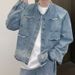 Distressed Raw Edge Denim Jacket For Men – Vintage Washed Loose Fit High Street Style, Retro Gradient Casual Coat_mkmklike.com