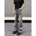 Men's Clothing Unisex Straight Leg Distressed Yellow Mud Dyed Jeans Cleanfit Washed Vibe Style Slightly Flared 2026 American High Street_mkmklike.com