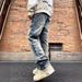 Men's Clothing Spring Street All Match Slightly Loose Straight Casual Washed Distressed Denim Trousers_mkmklike.com