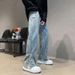 American Vibe Pants High Street Trendy Brand Ins Ripped Jeans Men's Design Breasted Split Wide-leg Trousers_mkmklike.com