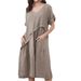 Women's Clothing New Short-sleeved Linen V-neck Pocket Dress_mkmklike.com