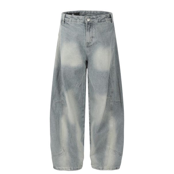 Tie-Dye Scimitar Curved Jeans Men's American Street Trendy Brand Loose Versatile Washed White Wide-Leg Long Pants_mkmklike.com