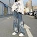 Women’s Clothing Street Retro Jeans Star Print Design Straight Casual Pants New_mkmklike.com