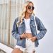 Women's Clothing Spring New Washed Beaded Long Sleeved Casual Denim Jacket Top_mkmklike.com