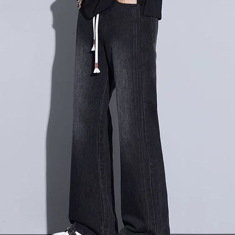 Men's Wide Leg Drawstring Jeans Loose Fit Versatile Comfortable Casual Long Pants Trendy Fashionable New Style_mkmklike.com